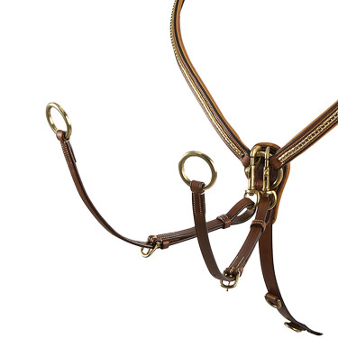Pettorale in cuoio con borchie in ottone Equestro Cognac Marrone