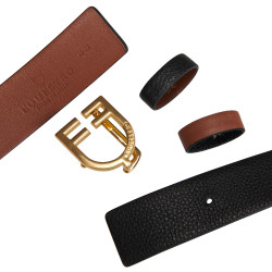Cintura in pelle liscia reversibile con fibbia con logo Equestro Oro / nero-marrone Cintura in pelle liscia reversibile con fibbia con logo Equestro Oro / nero-marrone