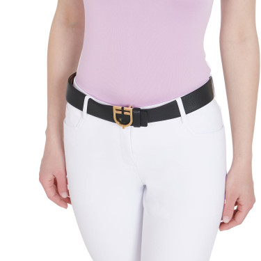 Cintura in pelle liscia reversibile con fibbia con logo Equestro Cintura in pelle liscia reversibile con fibbia con logo Equestro