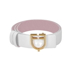 Cintura in pelle liscia reversibile con fibbia con logo Equestro Oro / rosa-bianco