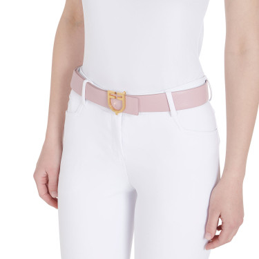Cintura in pelle liscia reversibile con fibbia con logo Equestro Oro / rosa-bianco