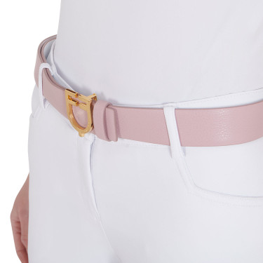 Cintura in pelle liscia reversibile con fibbia con logo Equestro Oro / rosa-bianco