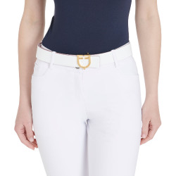 Cintura in pelle liscia reversibile con fibbia con logo Equestro Oro / rosa-bianco