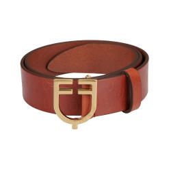 Cintura in pelle con logo e fibbia con logo Equestro Oro / cognac Marrone