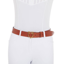 Cintura in pelle con logo e fibbia con logo Equestro Oro / cognac Marrone