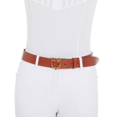 Cintura in pelle con logo e fibbia con logo Equestro Oro / cognac Marrone