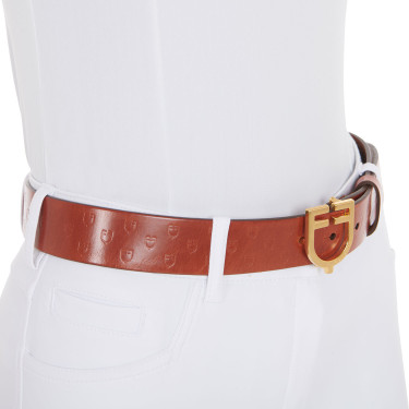 Cintura in pelle con logo e fibbia con logo Equestro Oro / cognac Marrone