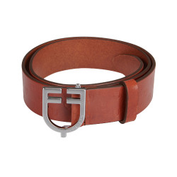 Cintura in pelle con logo e fibbia con logo Equestro Argento / cognac Marrone