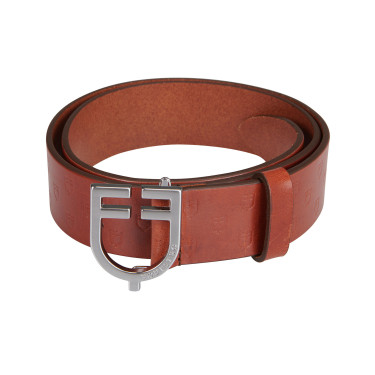 Cintura in pelle con logo e fibbia con logo Equestro Argento / cognac Marrone