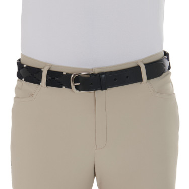 Cintura in pelle con ricamo nero e bianco Equestro Nero