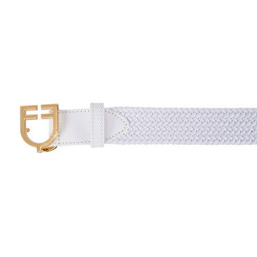 Cintura elastica in pelle con fibbia con logo Equestro Oro / bianco