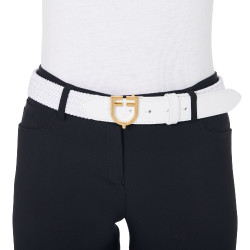 Cintura elastica in pelle con fibbia con logo Equestro Oro / bianco