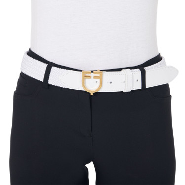 Cintura elastica in pelle con fibbia con logo Equestro Oro / bianco