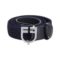 Cintura elastica in pelle con fibbia con logo Equestro Argento / nero Cintura elastica in pelle con fibbia con logo Equestro Argento / nero