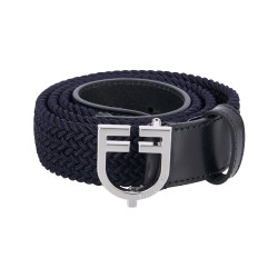 Cintura elastica in pelle con fibbia con logo Equestro Argento / blu navy