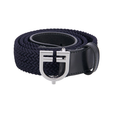Cintura elastica in pelle con fibbia con logo Equestro Argento / blu navy