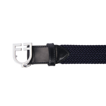 Cintura elastica in pelle con fibbia con logo Equestro Argento / blu navy