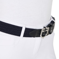 Cintura elastica in pelle con fibbia con logo Equestro Argento / blu navy