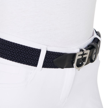 Cintura elastica in pelle con fibbia con logo Equestro Argento / blu navy