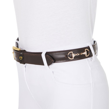 Cintura inglese in cuoio con morso eggbutt e strass Equestro Marrone / oro