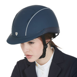 Casco Phantom con logo frontale e inserti in pelle Equestro Marina Blu marino