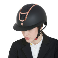 Casco Eclipse con strass e visiera larga (3 imbottiture) Equestro Nero / oro rosa