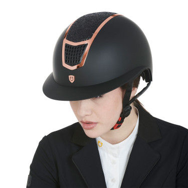 Casco Eclipse con strass e visiera larga (3 imbottiture) Equestro Nero / oro rosa