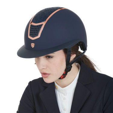 Casco Eclipse con strass e visiera larga (3 imbottiture) Equestro Marino / oro rosa Blu marino