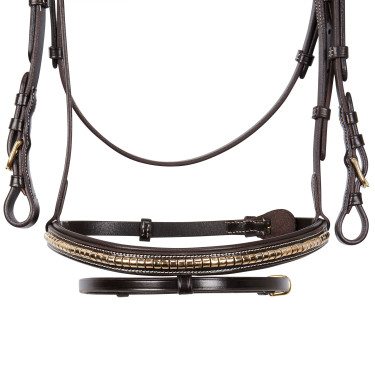 Briglia inglese in cuoio clincher senza redini Equestro Marrone scuro
