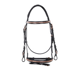 Briglia inglese in cuoio clincher color oro rosa senza redini Equestro Briglia inglese in cuoio clincher color oro rosa senza redini Equestro