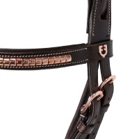 Briglia inglese in cuoio clincher color oro rosa senza redini Equestro Nero Briglia inglese in cuoio clincher color oro rosa senza redini Equestro Nero