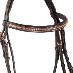 Briglia inglese in cuoio clincher color oro rosa senza redini Equestro Marrone scuro Briglia inglese in cuoio clincher color oro rosa senza redini Equestro Marrone scuro