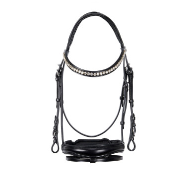 Briglia inglese in cuoio con paillettes senza redini Equestro Nero