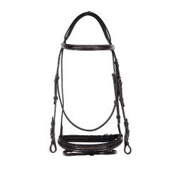 Briglia inglese in cuoio con ricami Deco Equestro Marrone scuro