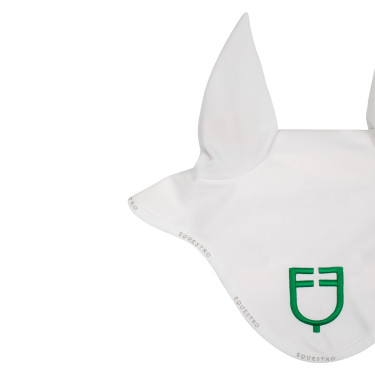 Cuffia anti-mosche in tessuto tecnico con logo multicolore Equestro Bianco / bianco / verde patriota