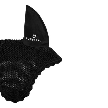 Cuffia antimosche in cotone con orecchie elastiche Equestro Nero Cuffia antimosche in cotone con orecchie elastiche Equestro Nero