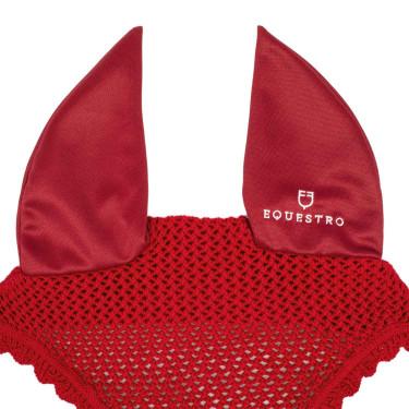 Cuffia antimosche in cotone con orecchie elastiche Equestro Rosso
