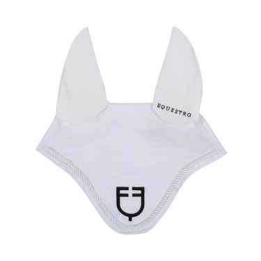 Cuffia antimosche in cotone con logo centrale New Style Equestro Bianco
