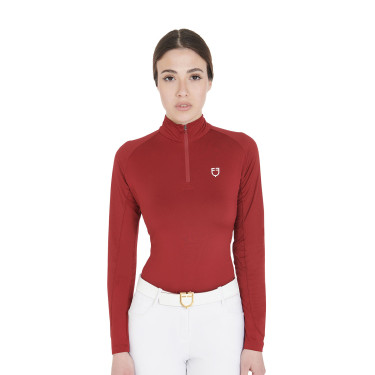 Strato base aderente a maniche lunghe da donna in tessuto tecnico Equestro Bordeaux / bianco