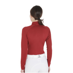 Strato base aderente a maniche lunghe da donna in tessuto tecnico Equestro Bordeaux / bianco