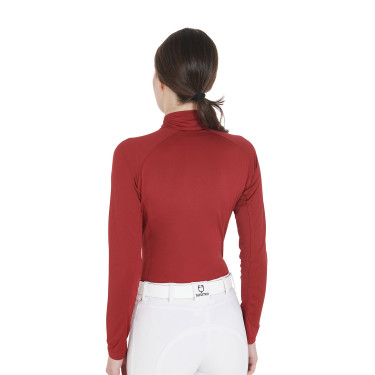 Strato base aderente a maniche lunghe da donna in tessuto tecnico Equestro Bordeaux / bianco