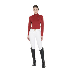 Strato base aderente a maniche lunghe da donna in tessuto tecnico Equestro Bordeaux / bianco