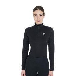 Strato base aderente a maniche lunghe da donna in tessuto tecnico Equestro Nero / bianco