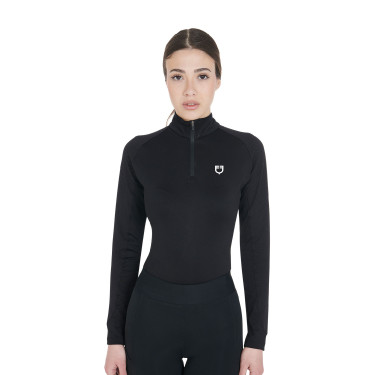 Strato base aderente a maniche lunghe da donna in tessuto tecnico Equestro Nero / bianco