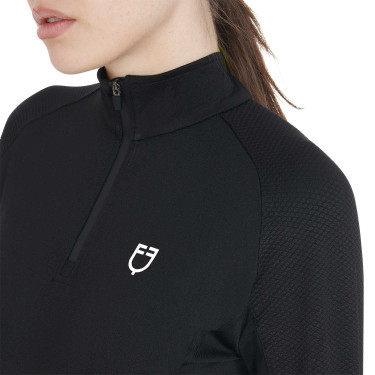 Strato base aderente a maniche lunghe da donna in tessuto tecnico Equestro Nero / bianco