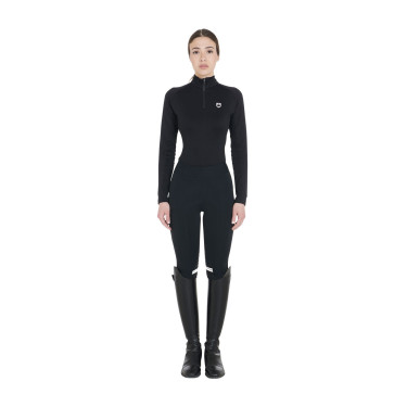 Strato base aderente a maniche lunghe da donna in tessuto tecnico Equestro Nero / bianco