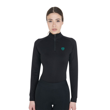 Strato base aderente a maniche lunghe da donna in tessuto tecnico Equestro Strato base aderente a maniche lunghe da donna in tessuto tecnico Equestro