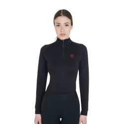 Strato base aderente a maniche lunghe da donna in tessuto tecnico Equestro Nero / rosso