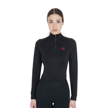Strato base aderente a maniche lunghe da donna in tessuto tecnico Equestro Nero / rosso