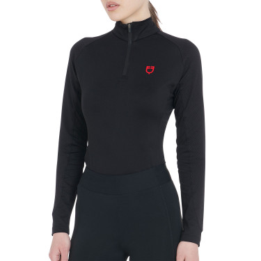 Strato base aderente a maniche lunghe da donna in tessuto tecnico Equestro Nero / rosso